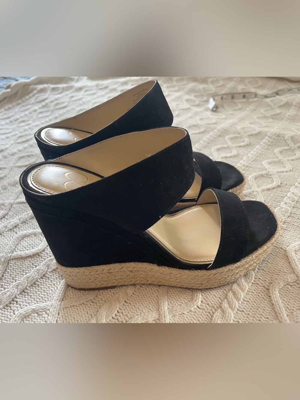 Jessica Simpson Black Suede Wedge Espadrille Sandals - Women’s Size 6.5